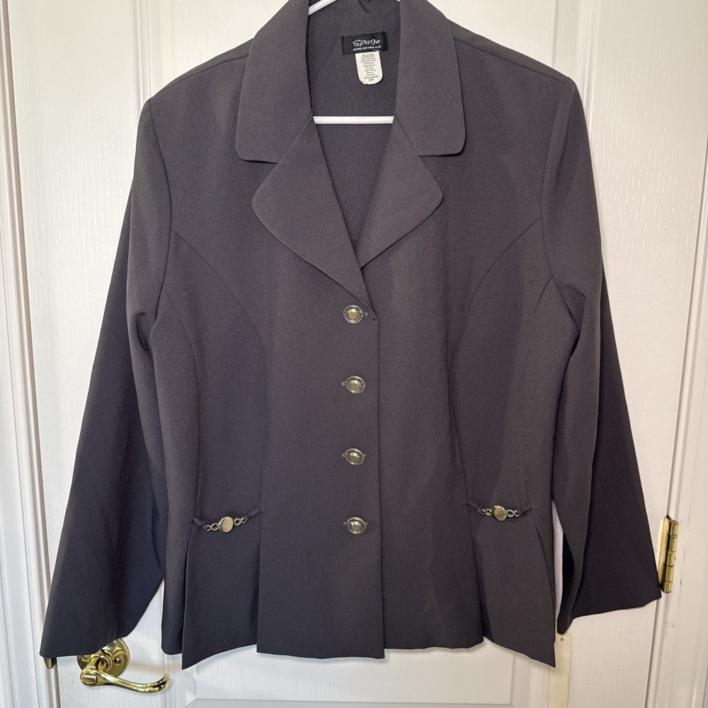 Spago NWT Women's Plus 22W Black Blazer Silver Button Chain Detail